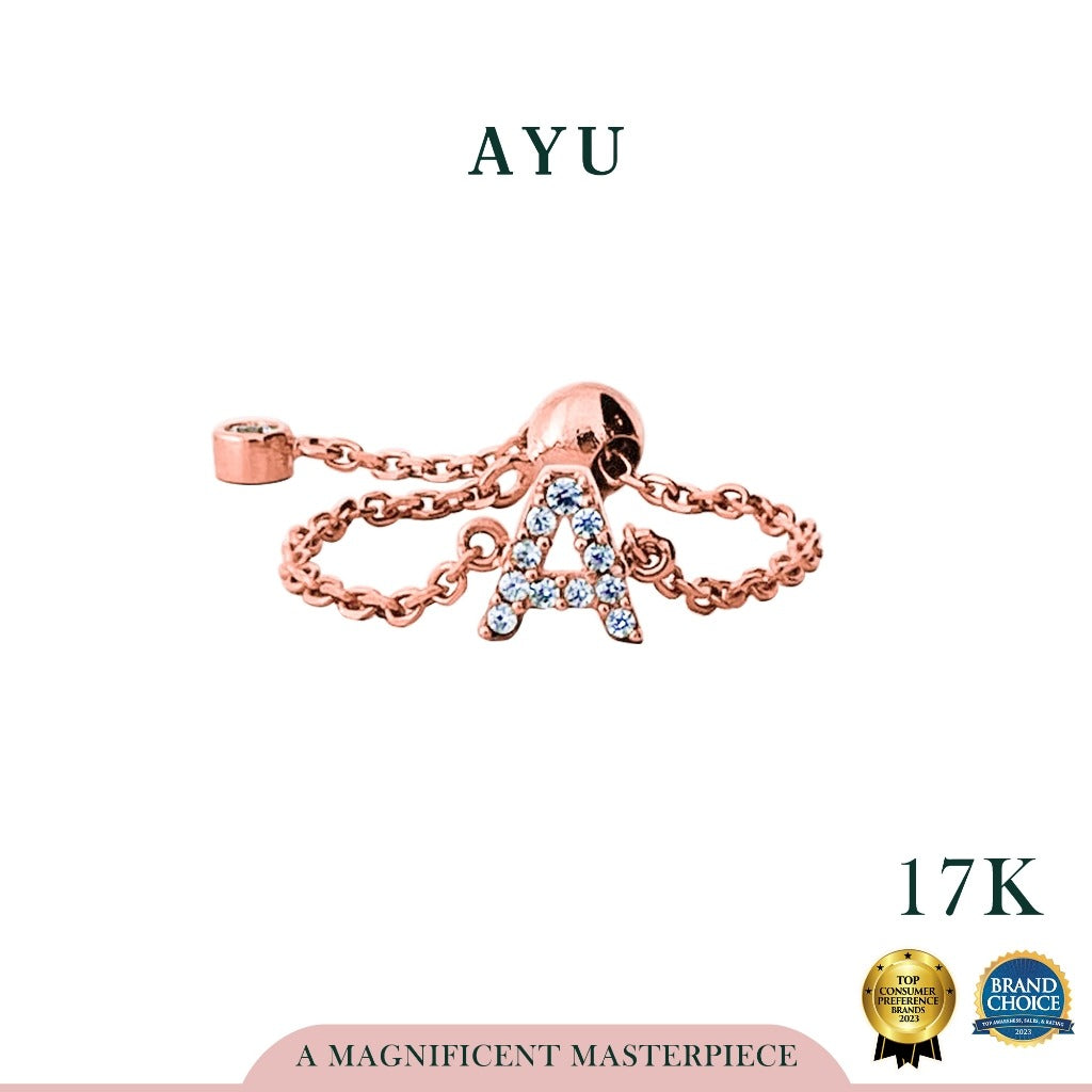 AYU Cincin Emas - Mini Pave Initial Adjustable Ring 17k Rose Gold