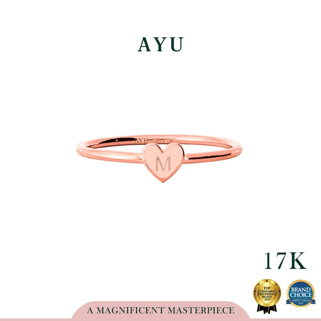AYU Cincin Emas - Gold Heart Initial Ring 17k Rose Gold