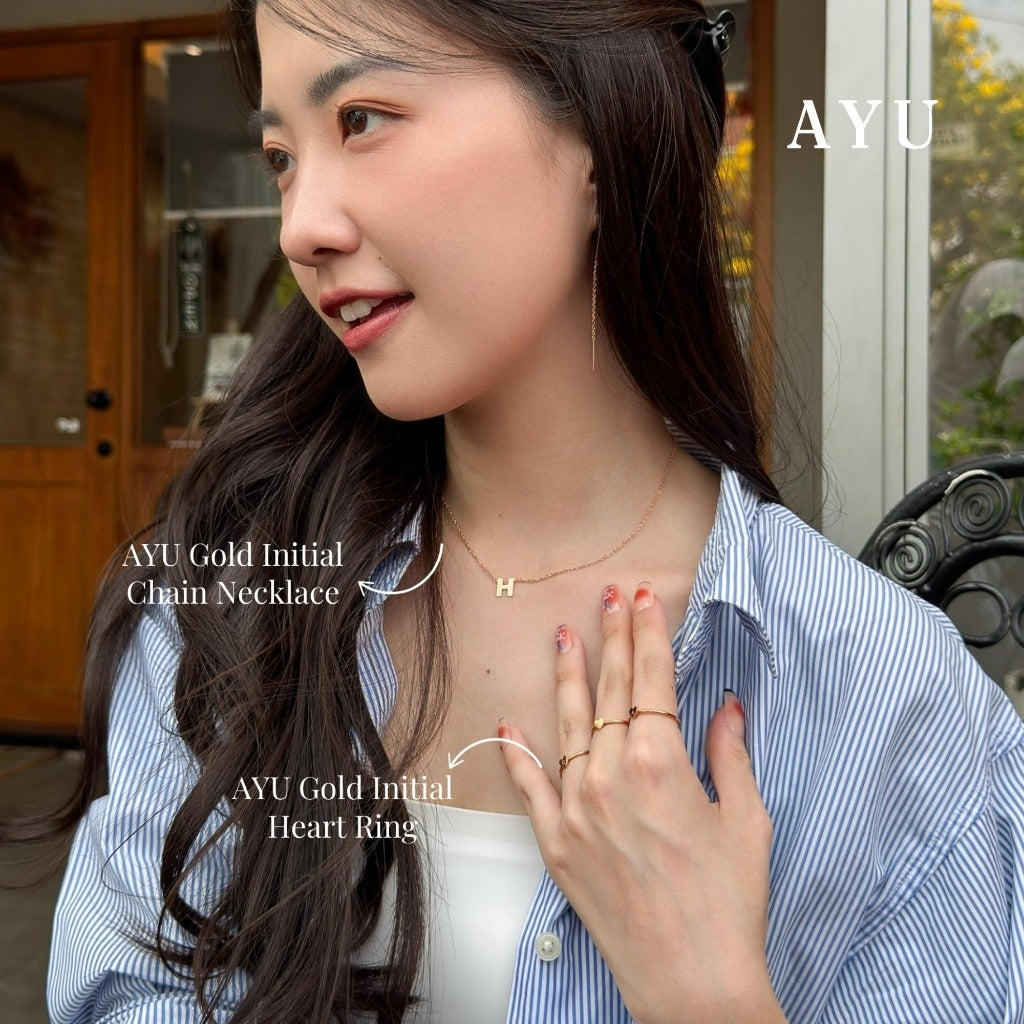 AYU Cincin Emas - Gold Heart Initial Ring 16k Yellow Gold