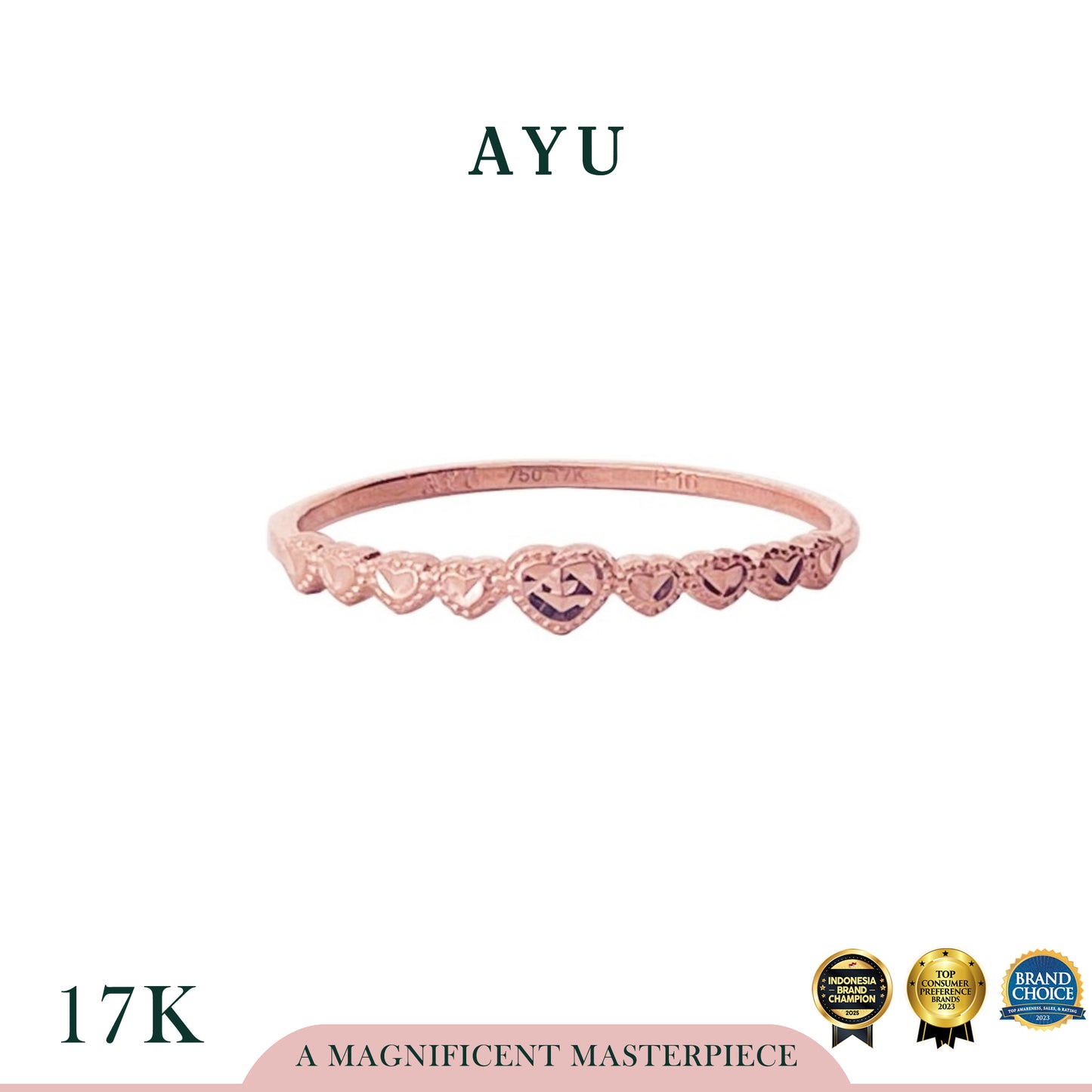 AYU Cincin Emas - Heart Bling On Repeat Ring 17k Rose Gold