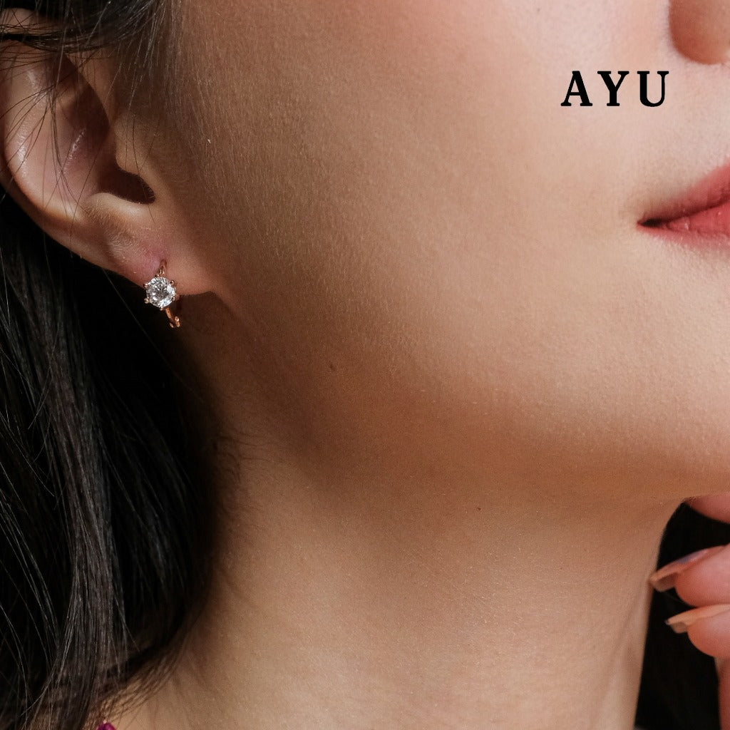 AYU Anting Emas Jepit - 6 Prong Solitaire Doughnut Earrings 17k White Gold