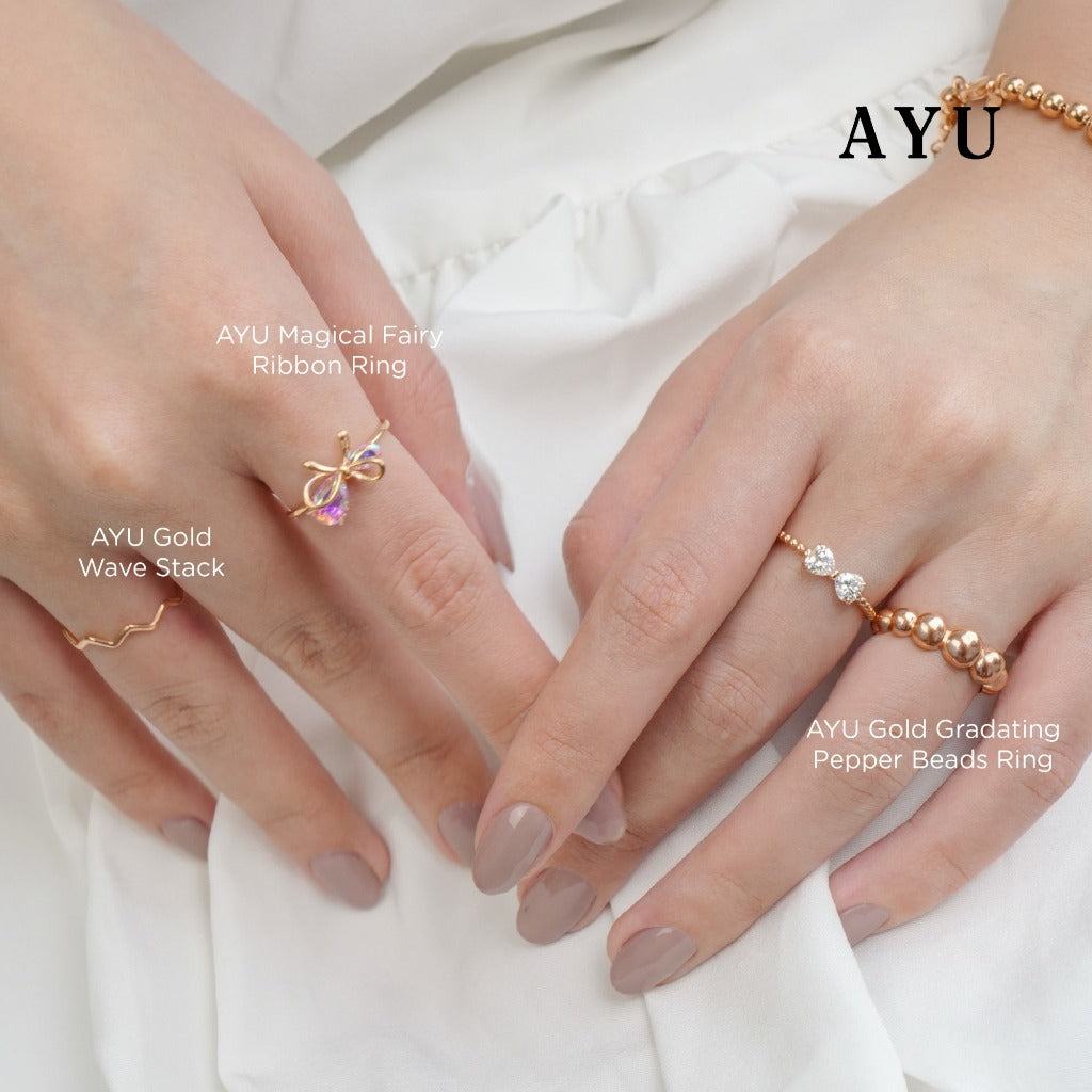 AYU Cincin Emas - Magical Fairy Ribbon Ring 17k Rose Gold