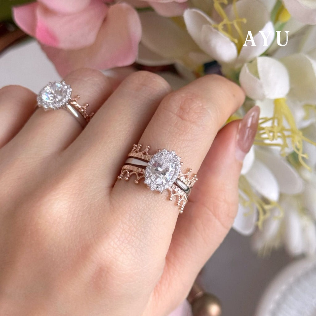 AYU Cincin Emas - Oval Grecian Solitaire 17K White Gold