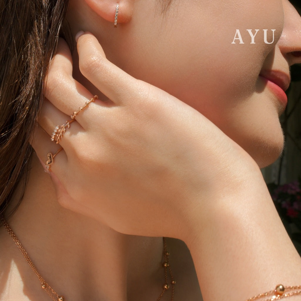 AYU Cincin Emas - Sugar Crush Heart With Mini Solitaire Ring 17k Rose Gold