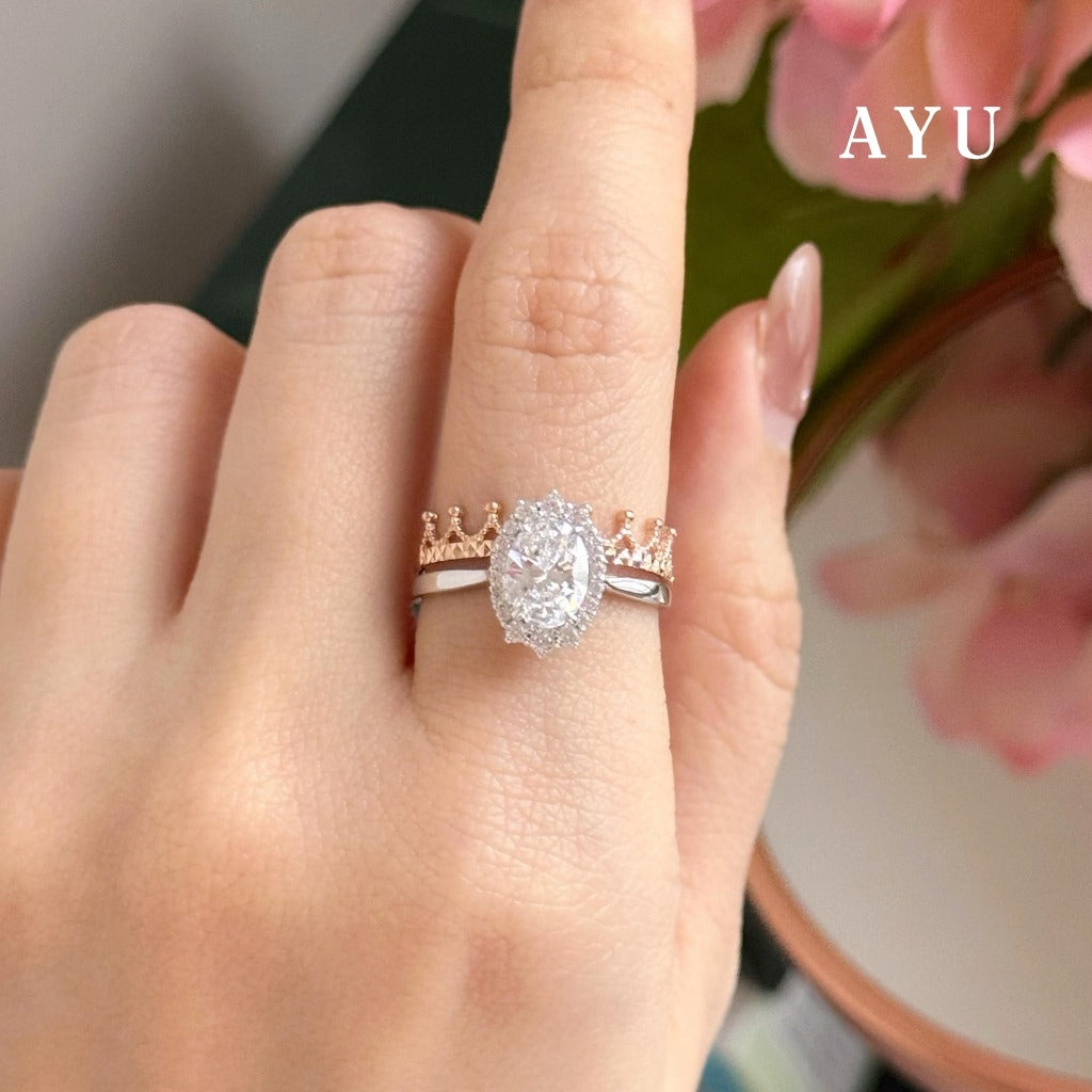 AYU Cincin Emas - Oval Grecian Solitaire 17K White Gold