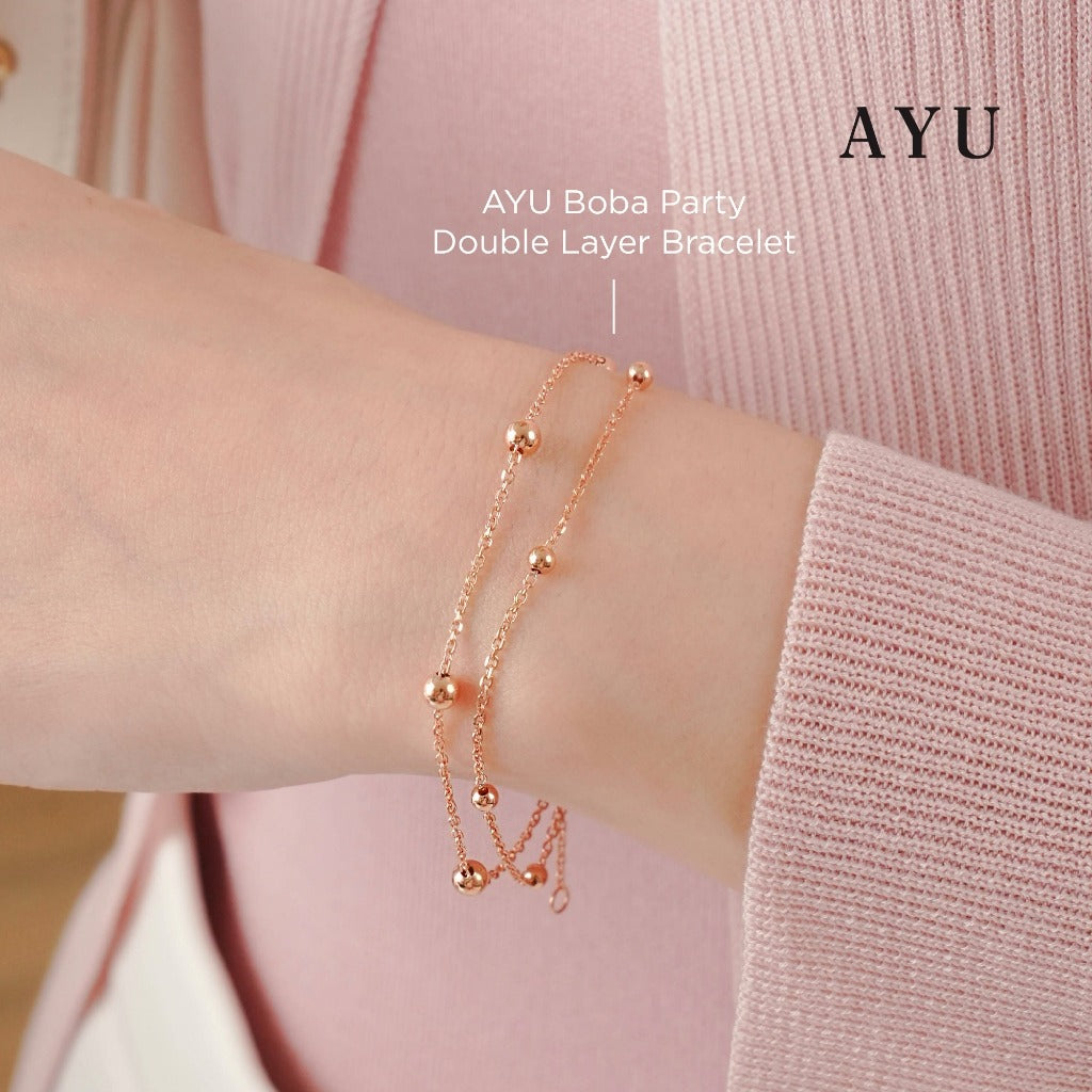 AYU Gelang Emas - Boba Party Double Layer Bracelet 17k Rose Gold