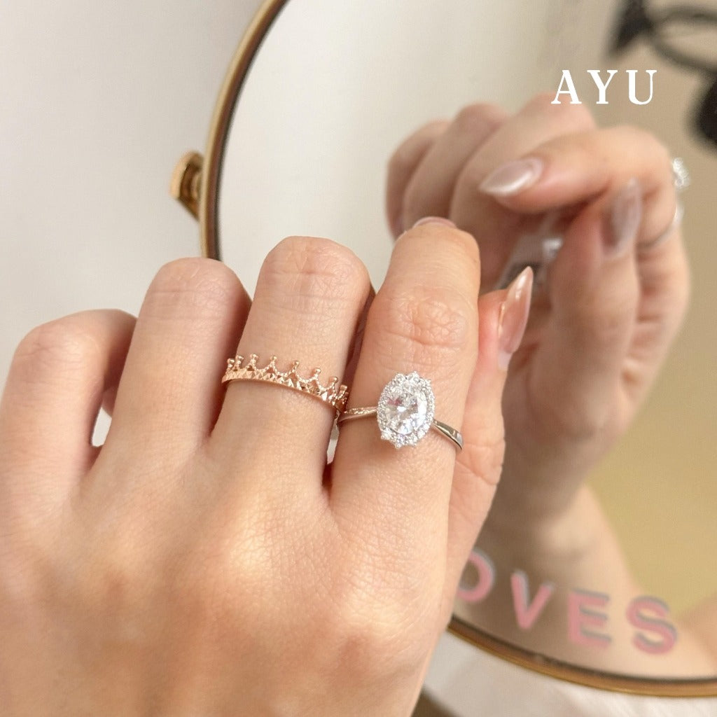 AYU Cincin Emas - Oval Grecian Solitaire 17K White Gold
