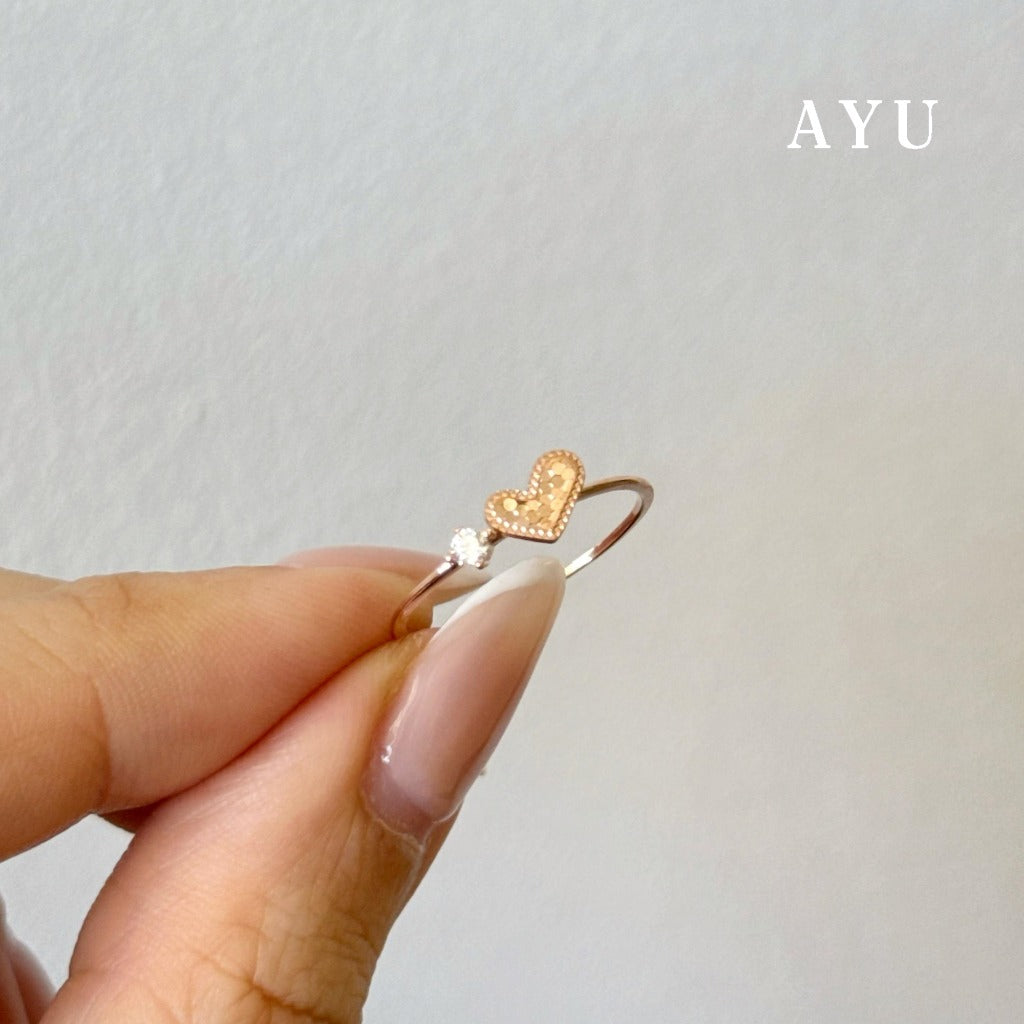 AYU Cincin Emas - Sugar Crush Heart With Mini Solitaire Ring 17k Rose Gold