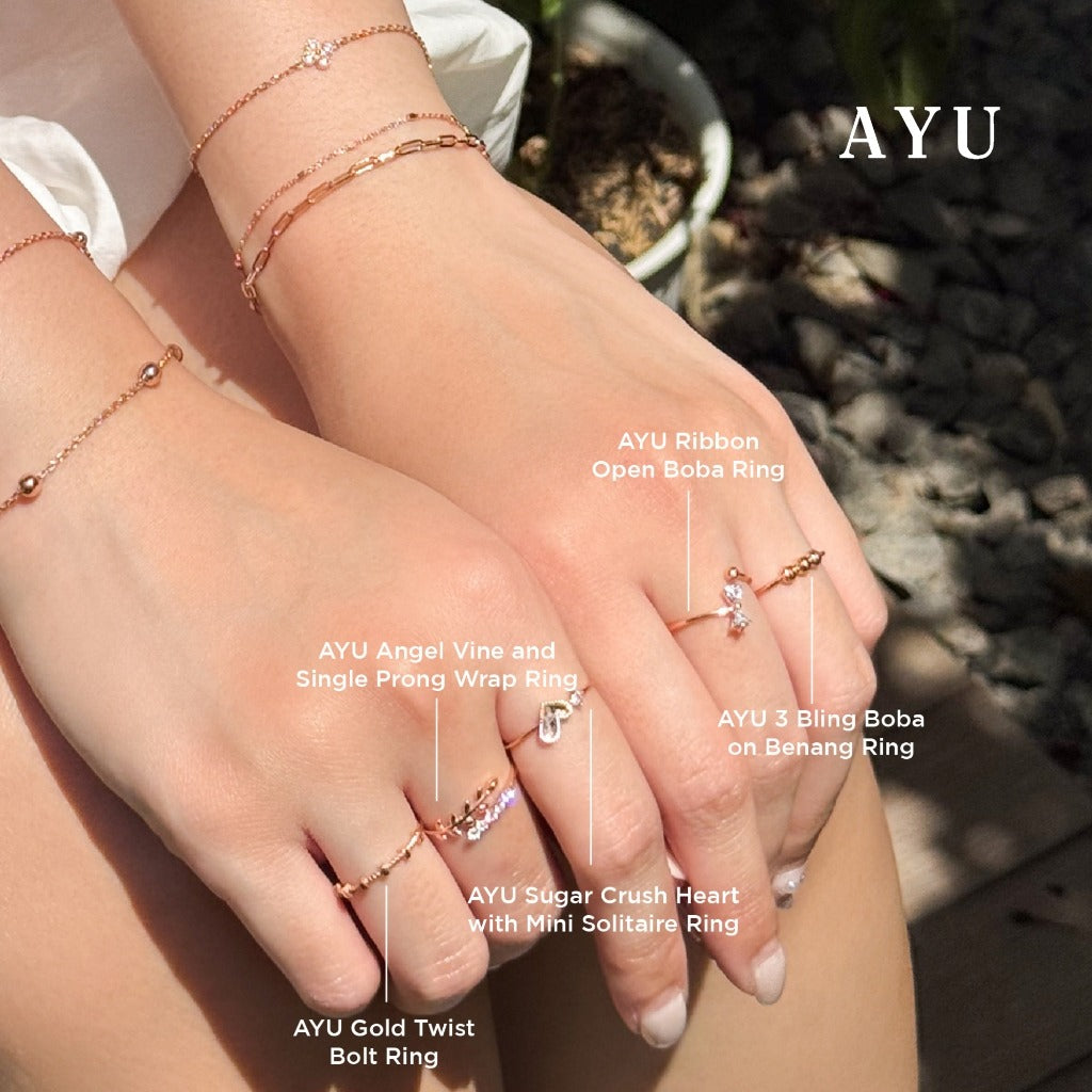 AYU Cincin Emas - Sugar Crush Heart With Mini Solitaire Ring 17k Rose Gold
