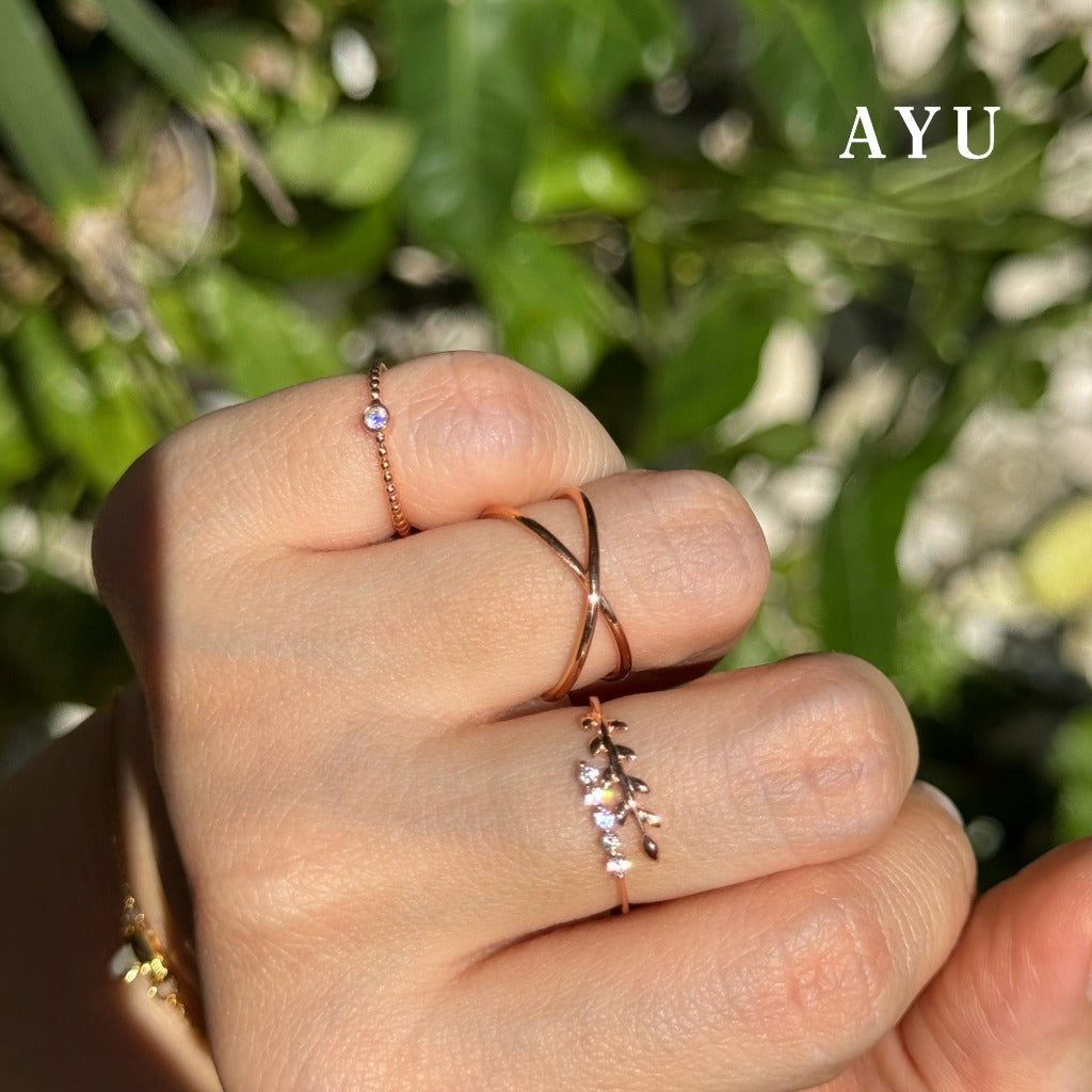 AYU Angel Vine And Single Prong Wrap Ring 17k Rose Gold