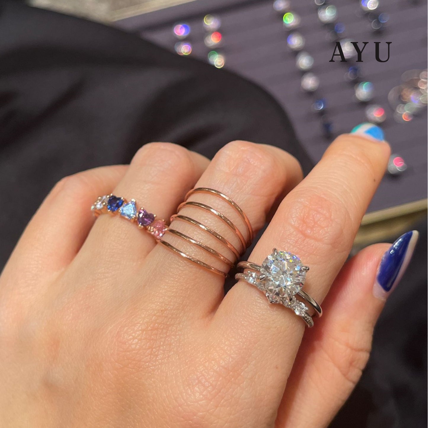 AYU Cincin Emas - 5 Gold Stack Ring 17K Rose Gold