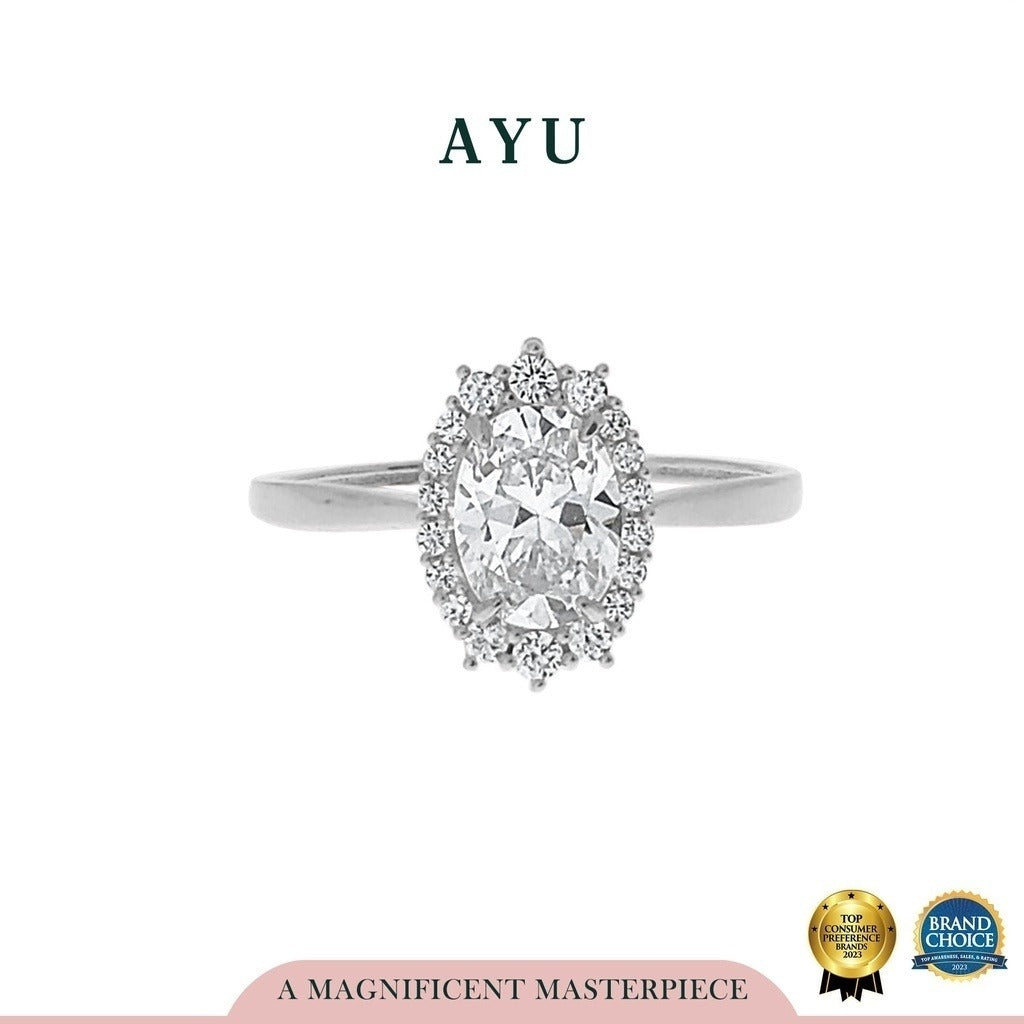 AYU Cincin Emas - Oval Grecian Solitaire 17K White Gold
