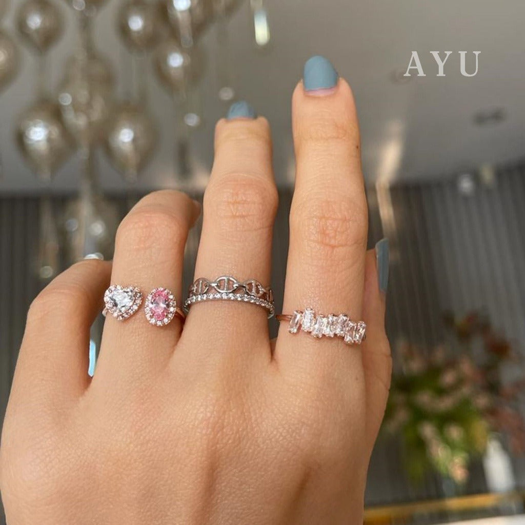 AYU Cincin Emas - Oval Link Stack 17K White Gold
