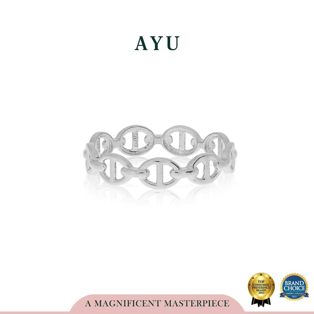 AYU Cincin Emas - Oval Link Stack 17K White Gold