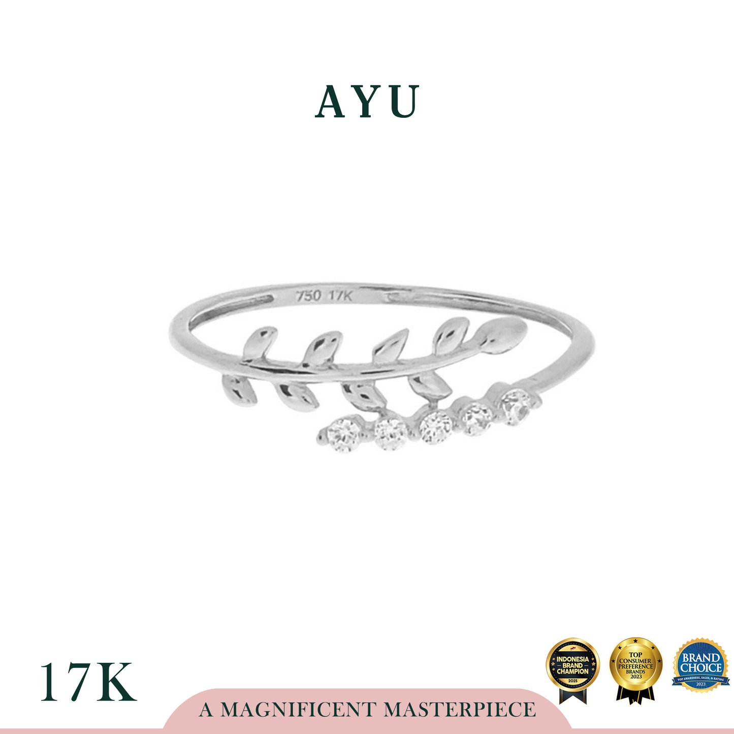 AYU Angel Vine And Single Prong Wrap Ring 17K White Gold