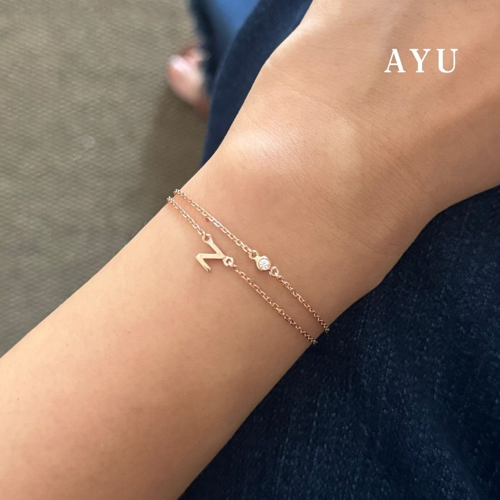 AYU Gelang Emas - Gold Initial Double Layer Bracelet 17k Rose Gold