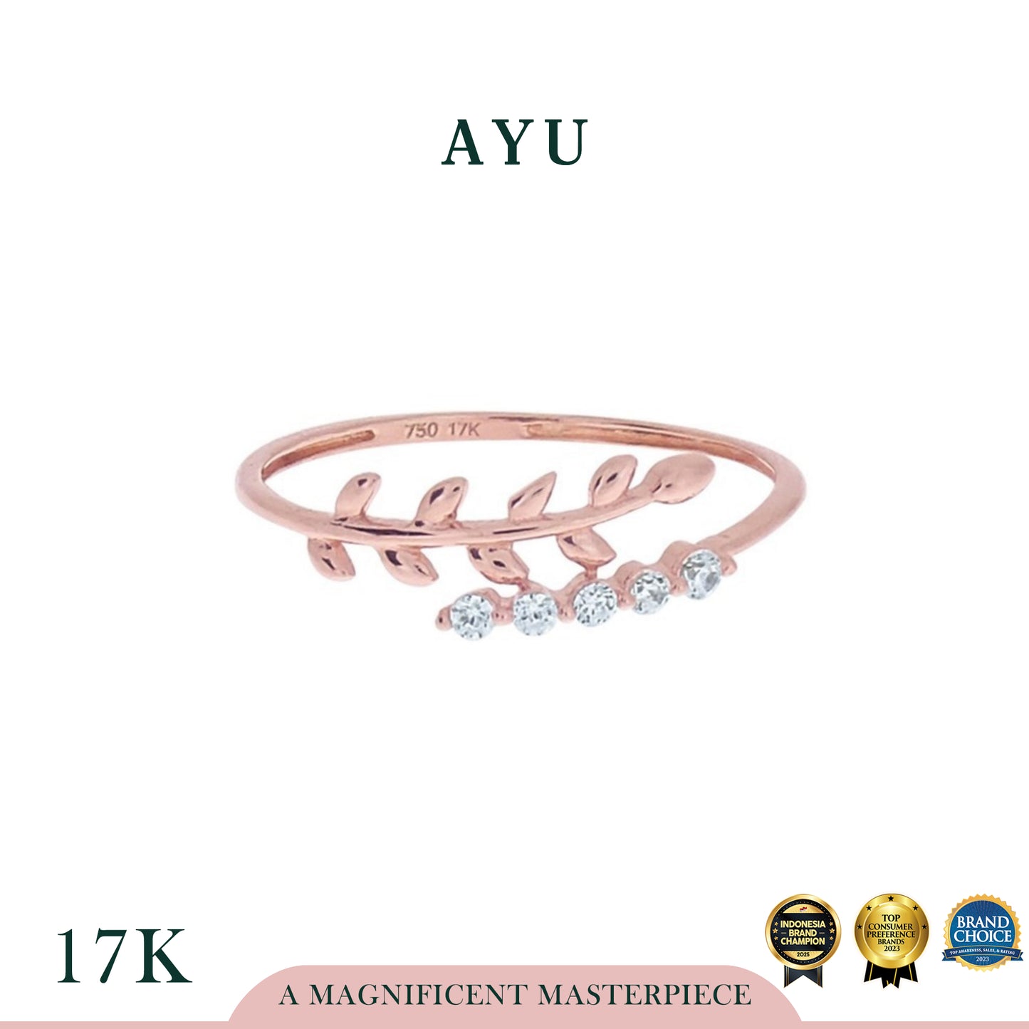 AYU Angel Vine And Single Prong Wrap Ring 17k Rose Gold