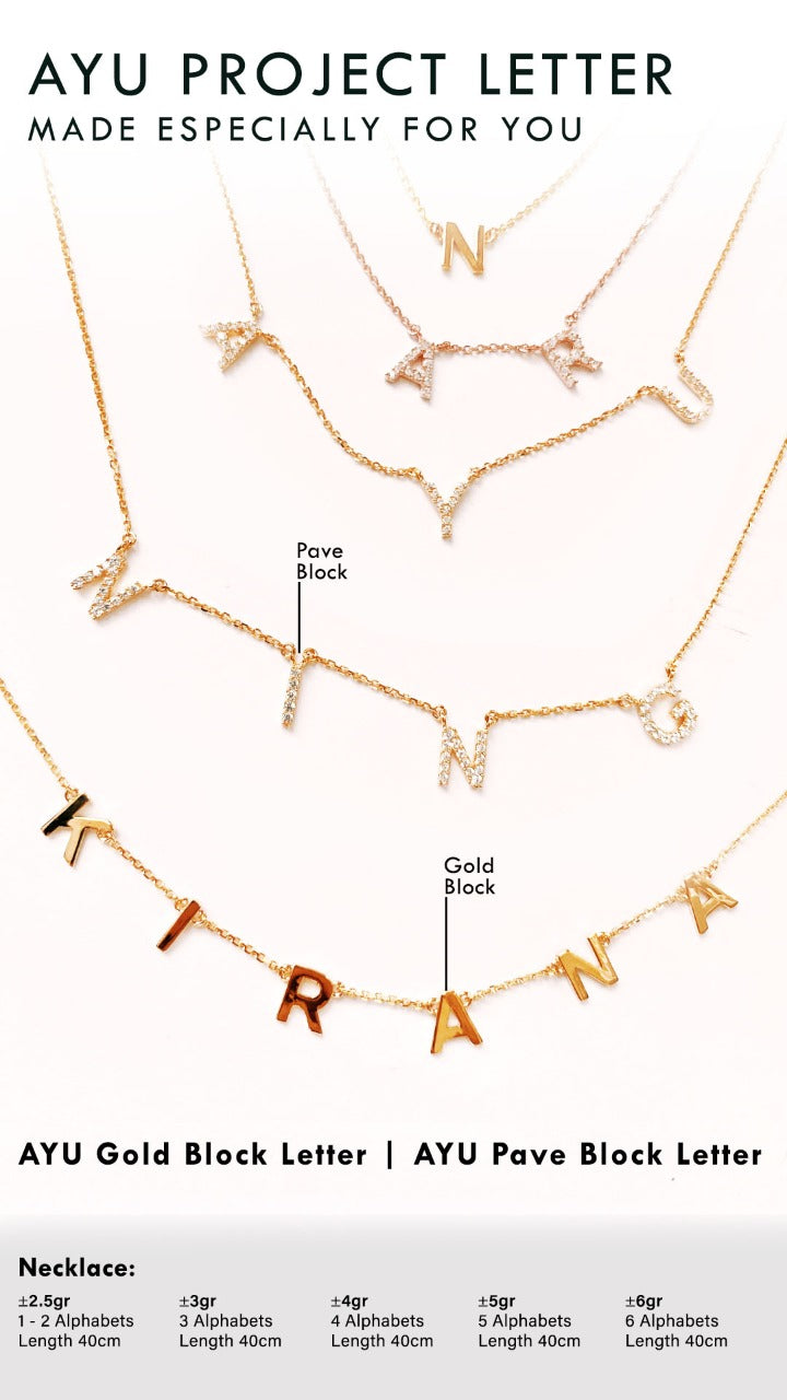 Custom Order PL Necklace Gold Block Letter (NIA) 8K Yellow Gold, 35-38 CM