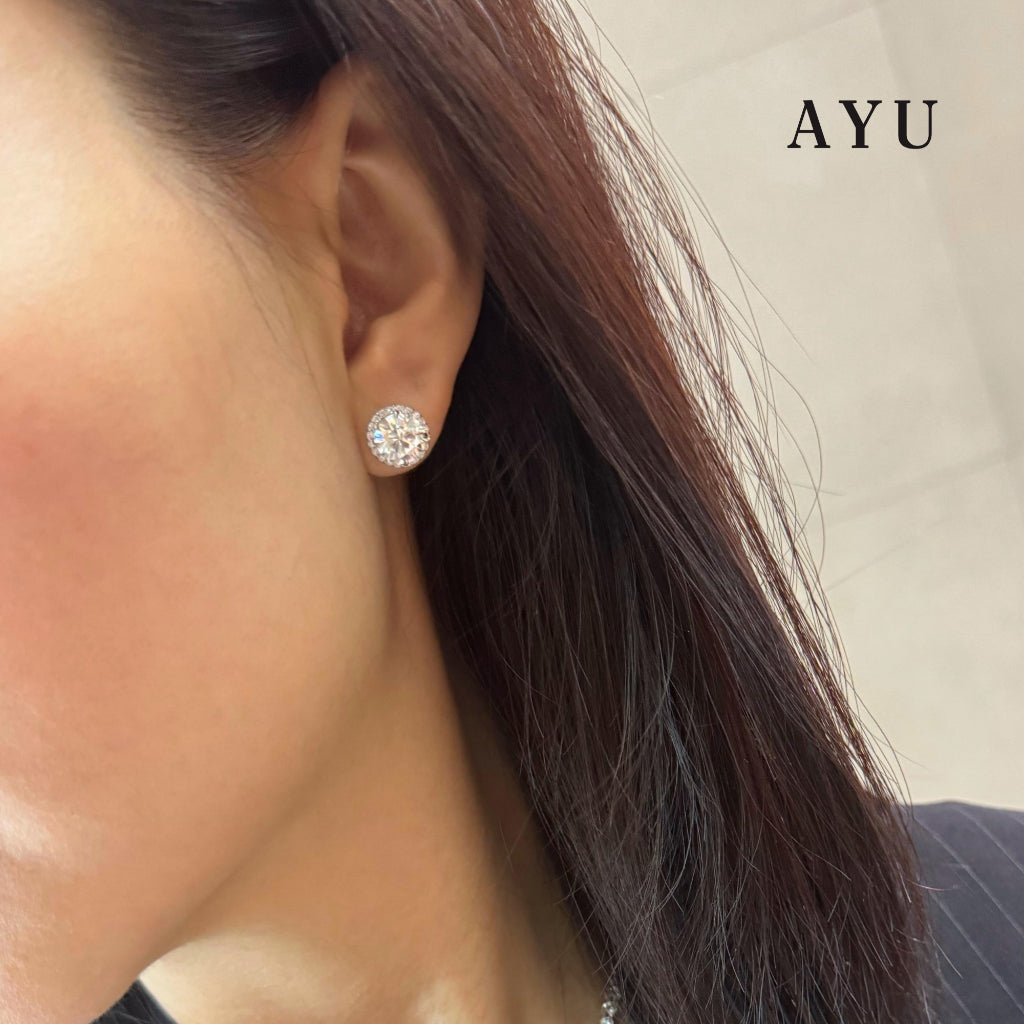 AYU Anting Emas Tindik - Round Solitaire With Halo Studs 17K White Gold