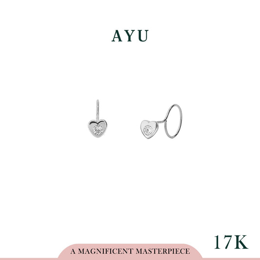 AYU Mini Heart Single Stone Round Loop 17k White Gold