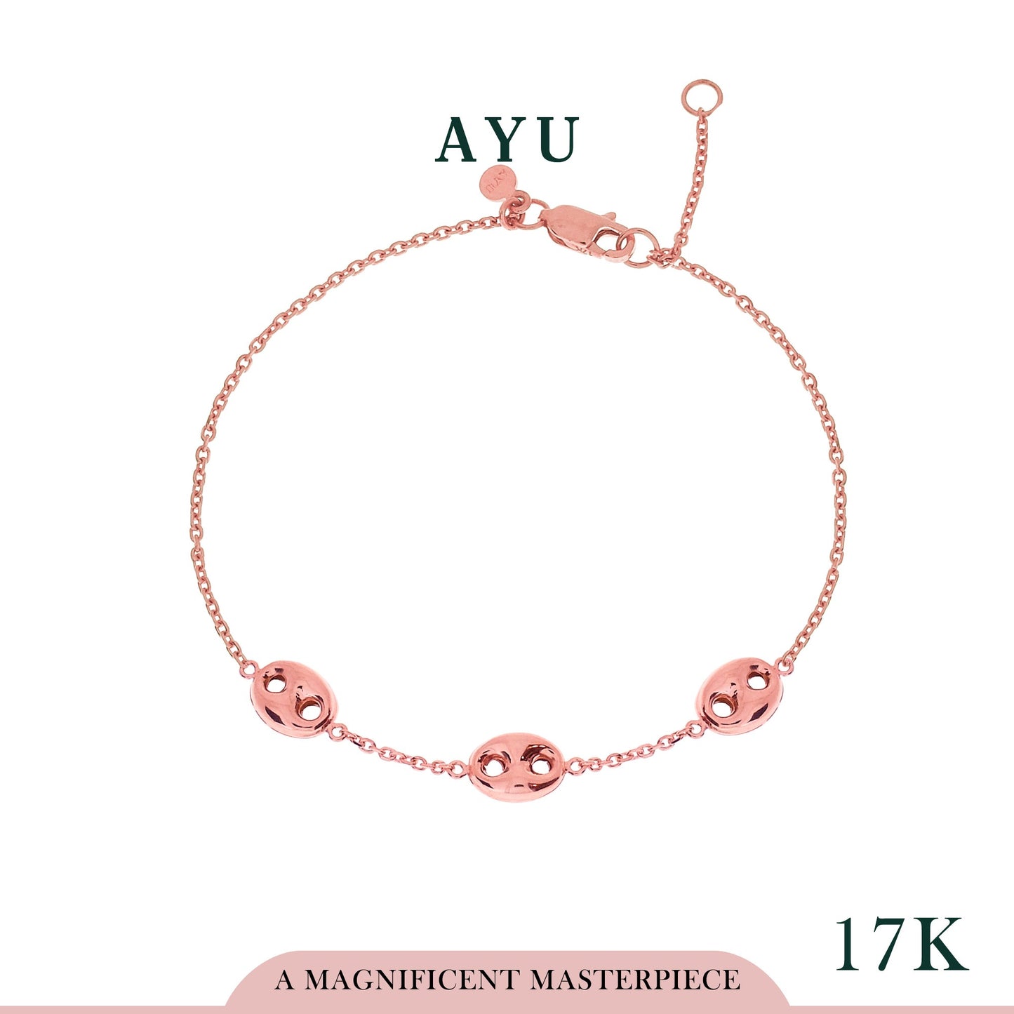 AYU 3 Chubby Oval Link Chain Bracelet 17k Rose Gold