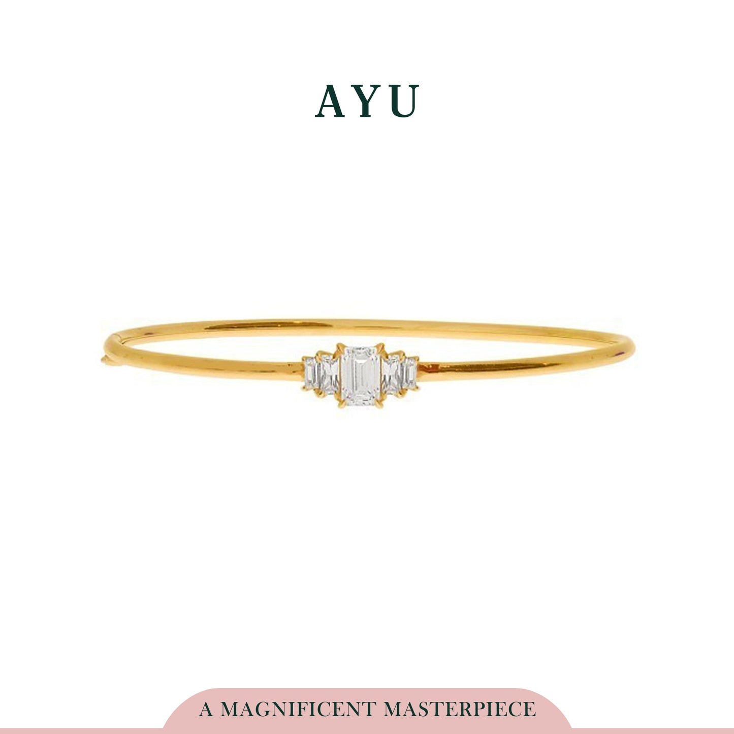 AYU Emerald Cut Solitaire With Baguette Side Stone Bangle 16K Yellow Gold