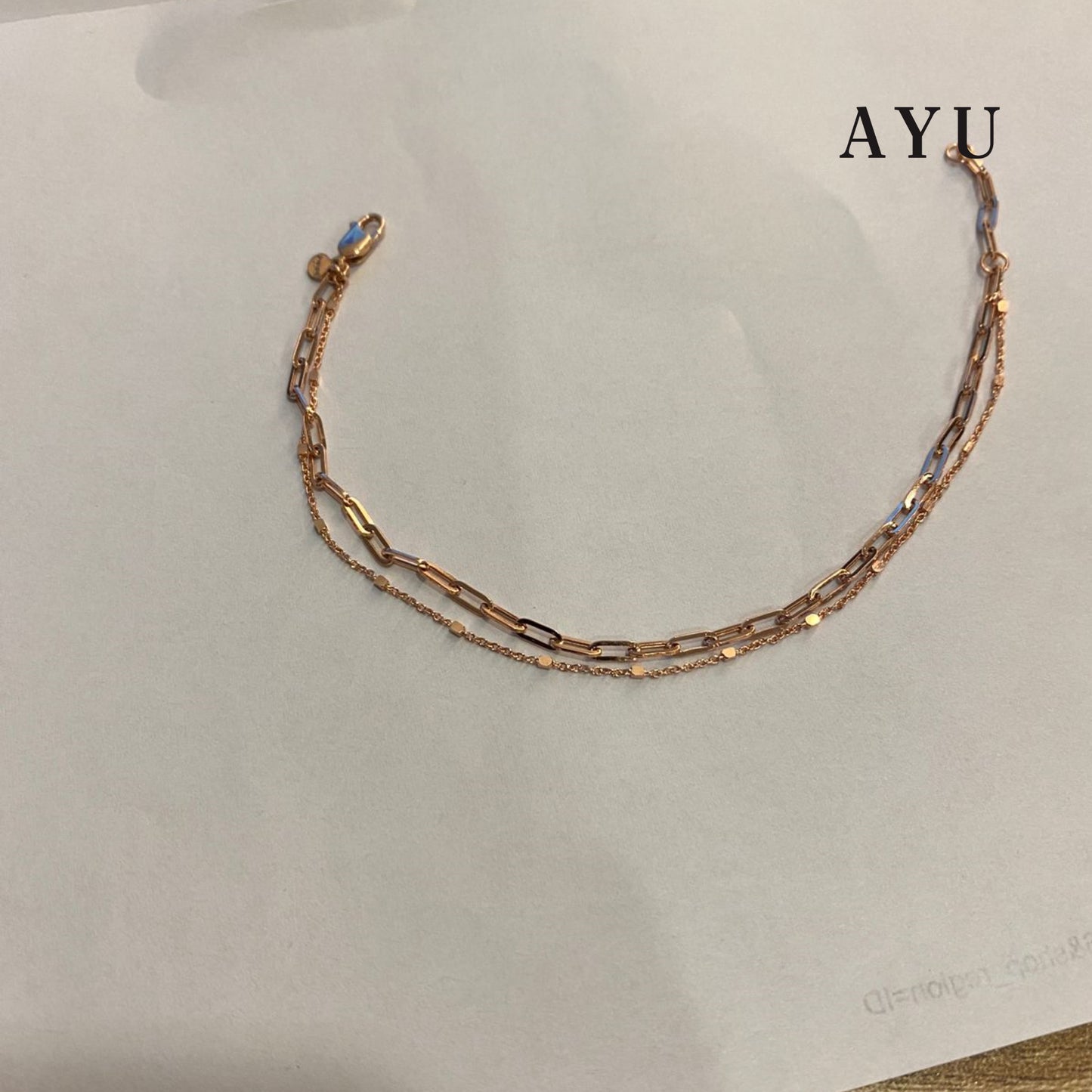 AYU Double Layer Paper Clip And Bling Beads Bracelet 17k Rose Gold