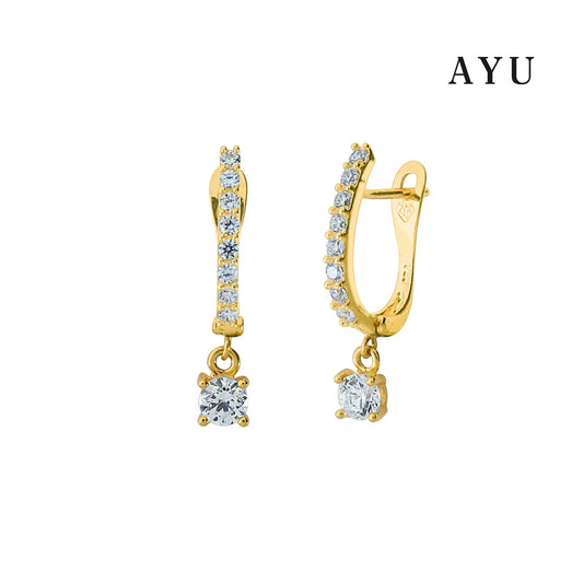 AYU Pave Earrings With Mini Soliataire 16k Yellow Gold