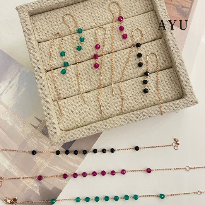 AYU Anting Emas -  3 Beads Thread Earrings 17K Rose Gold