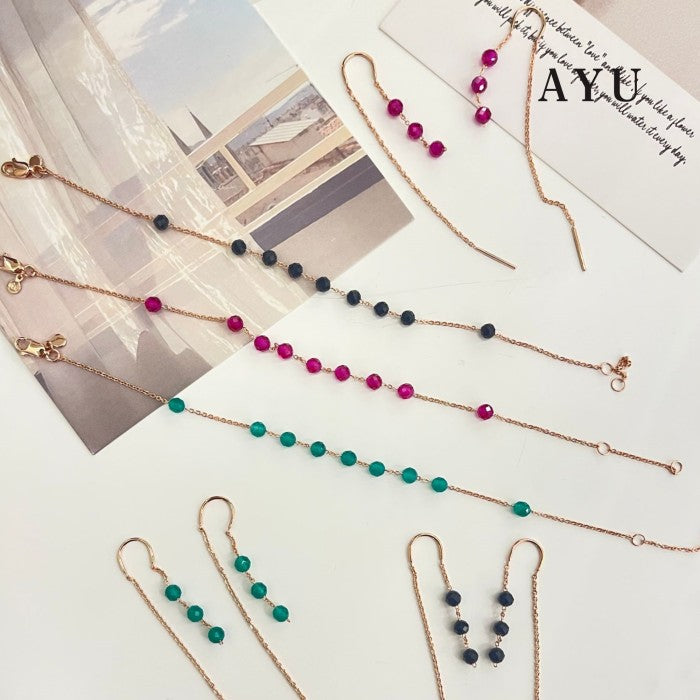 AYU Anting Emas - 3 Beads Thread Earrings 17K Rose Gold