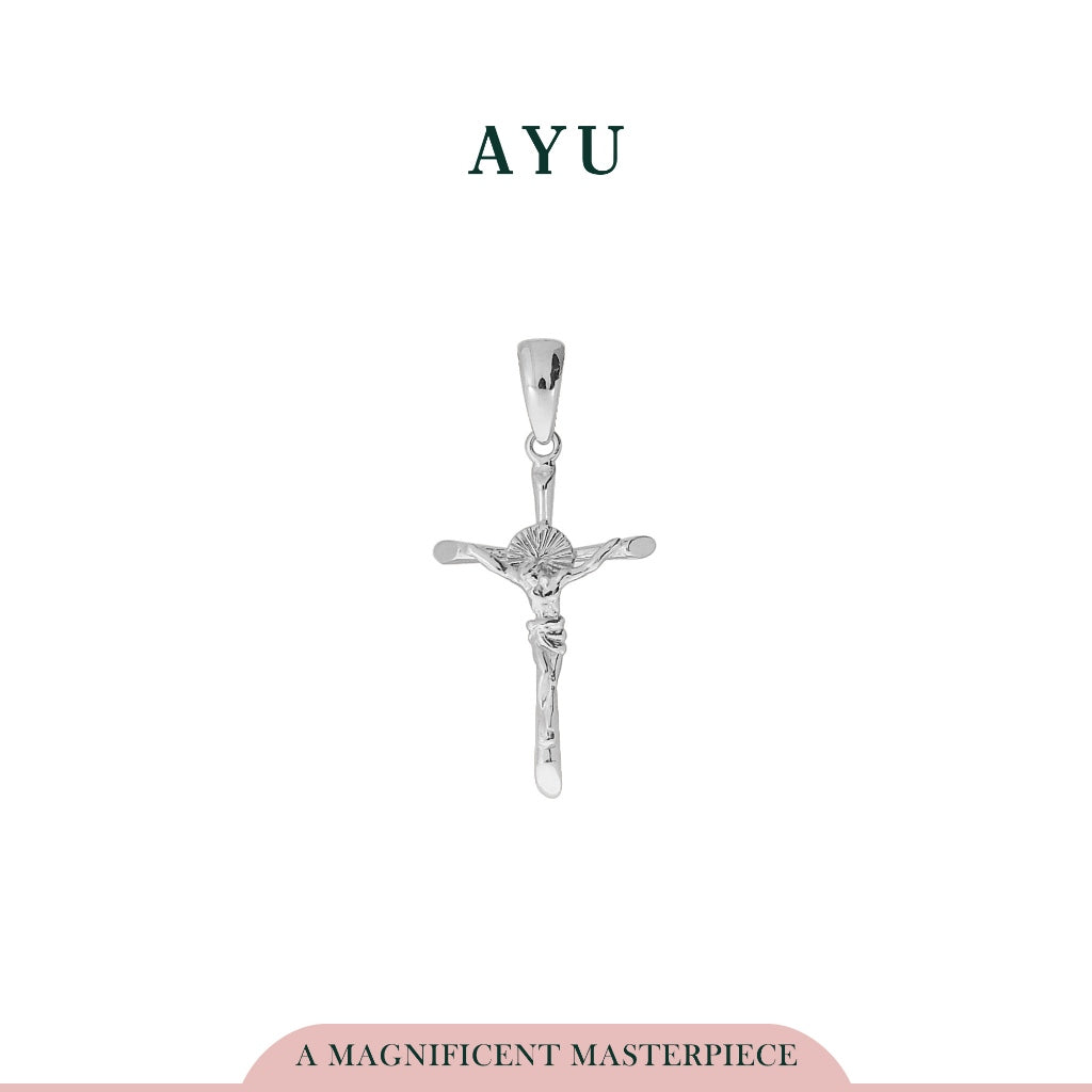 AYU Liontin Emas-Jesus Cross Halo Crown Pendant 17k White Gold