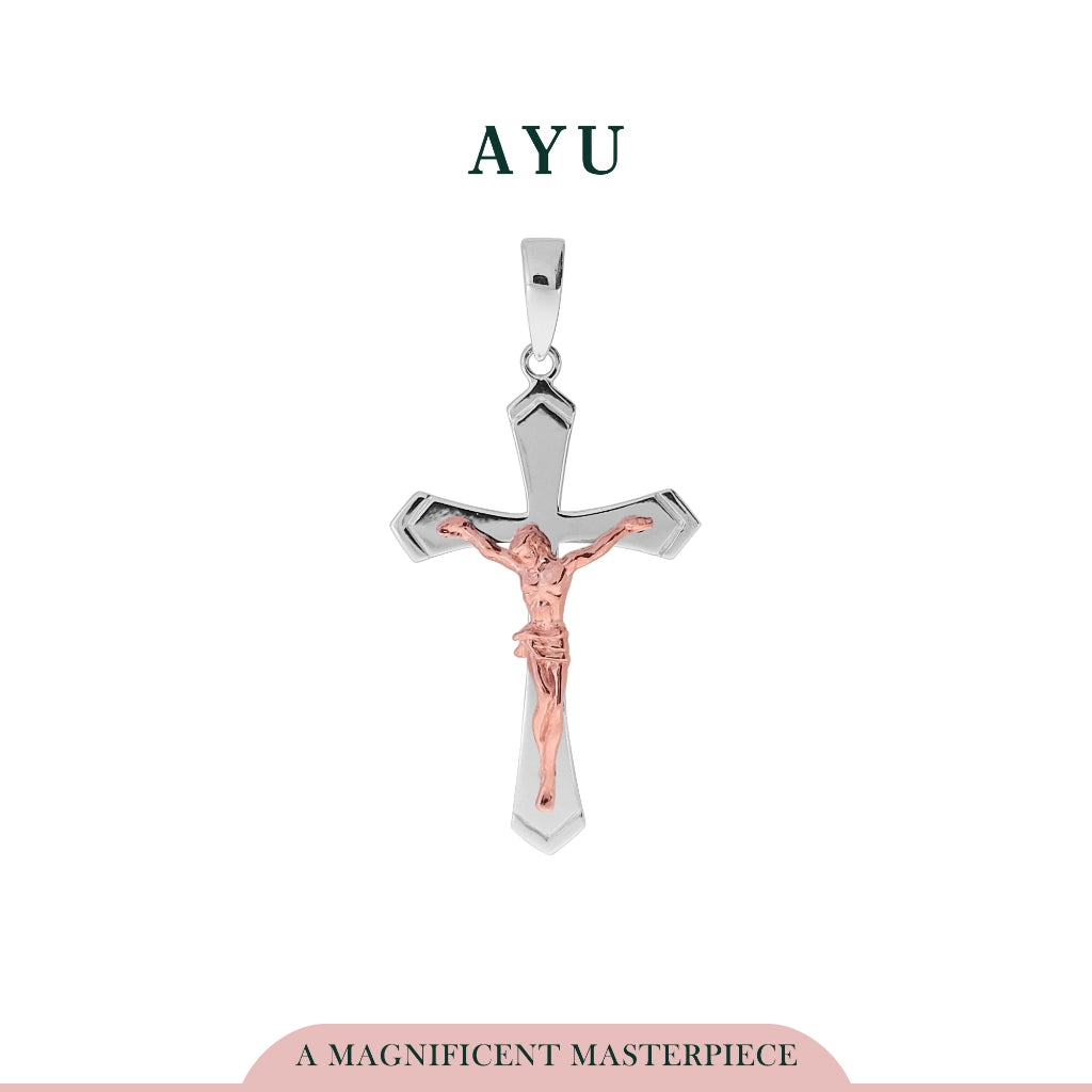 AYU Liontin Emas - Jesus Crucifix Cross Pendant 17K White Gold