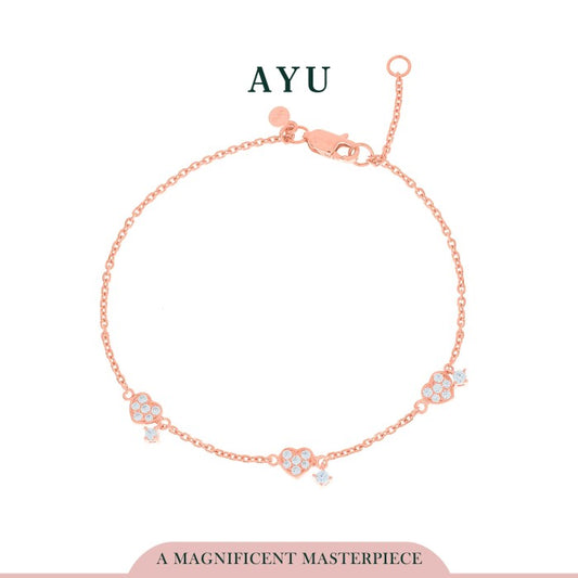 AYU Gelang Emas-AYU 3 Pave Hearts Bracelet 17K Rose Gold