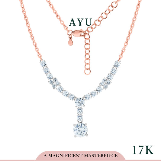 AYU 4 Prong Solitaire Half Eternity Chain Necklace White Combo 17k