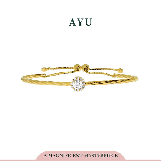 AYU Gelang Emas-Round Solitaire With Halo Twist Bolo Bangle 16K Yellow Gold
