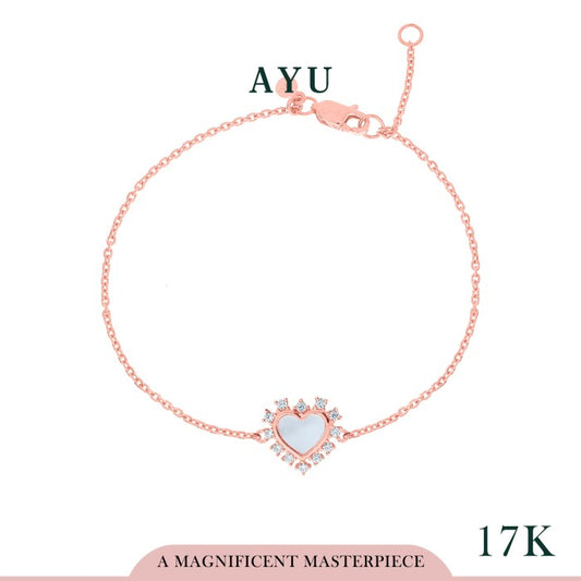 AYU Gelang Emas-Pearly Heart Starburst chain Bracelet 17k Rose Gold