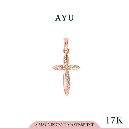 AYU Liontin Emas-Marquis Shape Cross Pendant 17k Rose Gold