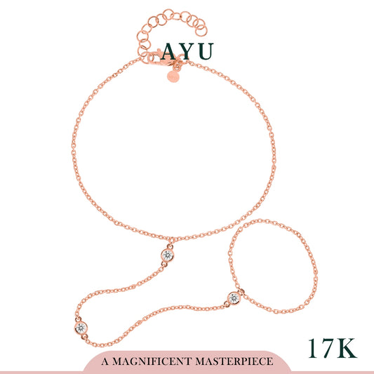 AYU 3 Mini Bezel Hand Chain Bracelet 17k Rose Gold