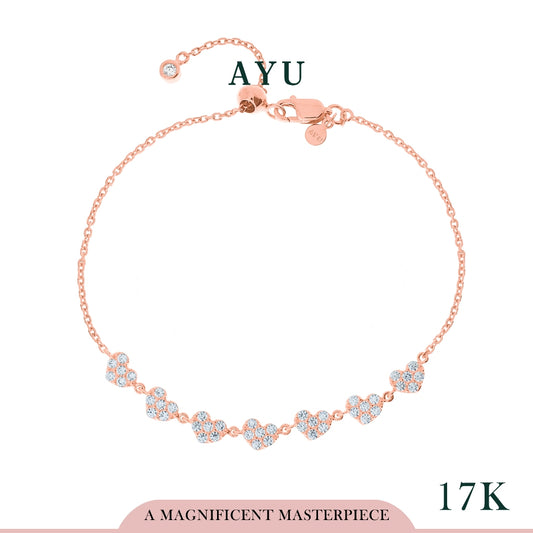 AYU Gelang Emas-Mini Pave Hearts Adjustable Bracelet 17k Rose Gold