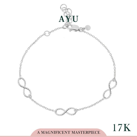 AYU Gelang Emas-3 Twist Infinity Bracelet 17k White Gold