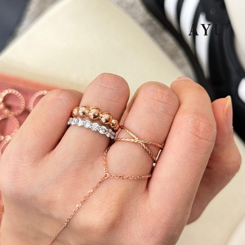 AYU Cincin Emas - Gold Gradating Pepper Beads Ring 17K Rose Gold