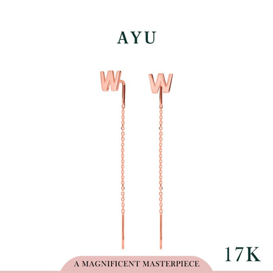 AYU Anting Emas - Initial Thread Earrings 17k Rose Gold