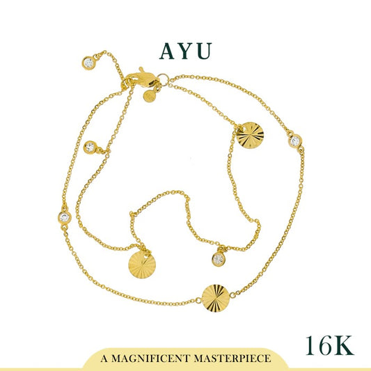 AYU Gelang Emas-Double Layer Bling Coin With Bezel Chain Bracelet 16k
