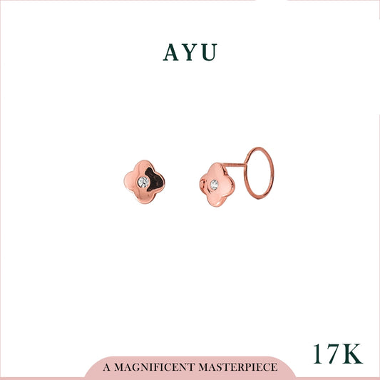 AYU Anting Emas-Clover Single Round Stone Round Loop 17K Rose Gold