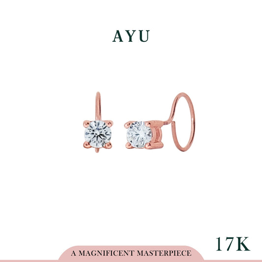 AYU Anting Emas - Mini Solitaire Round Loop Earrings 17K Rose Gold