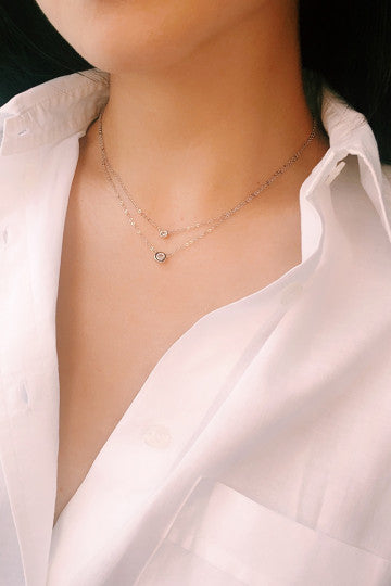 AYU Mini Bezel Chain Necklace 17K WHITE GOLD