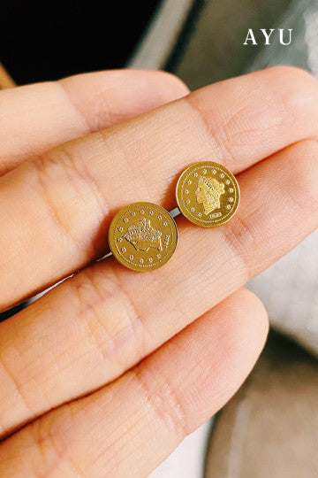 AYU Anting Emas Tindik - Dollar Studs 16K Yellow Gold
