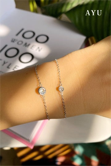AYU Gelang Emas - Mini Bezel Chain Bracelet 17K White Gold