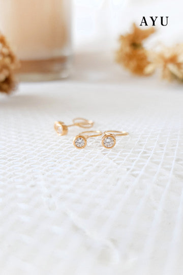 AYU Anting Emas Toge - Mini Bezel Round Loop 16k Yellow Gold