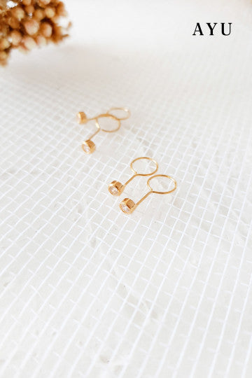 AYU Anting Emas Toge - Mini Bezel Round Loop 16k Yellow Gold